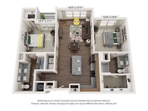 a 2 bedroom floor plan with a bathroom and a living room